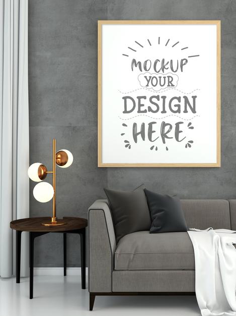 Poster Frame In Living Room Mockup Psd