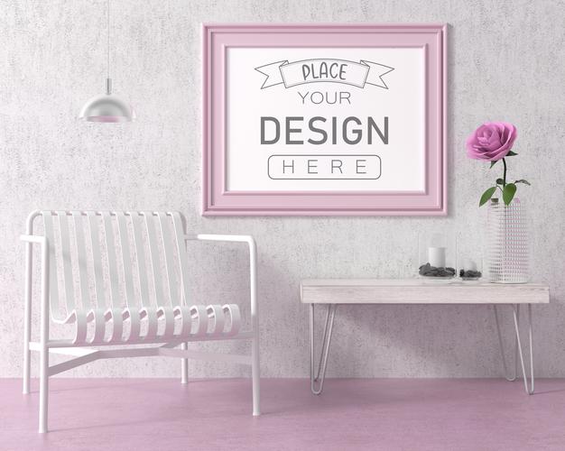 Poster Frame In Living Room Mockup Psd