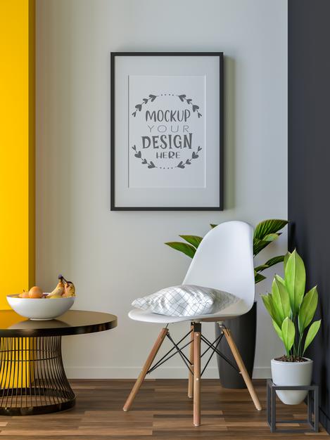 Poster Frame In Living Room Mockup Psd