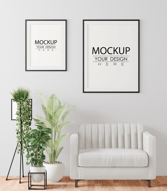 Poster Frame In Living Room Mockup Psd