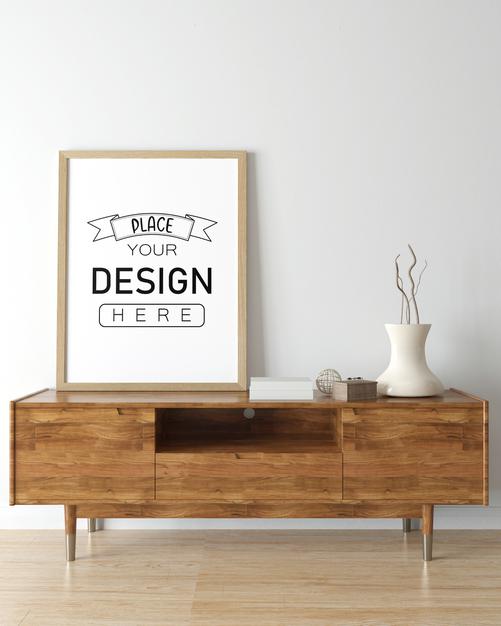 Poster Frame In Living Room Mockup Psd