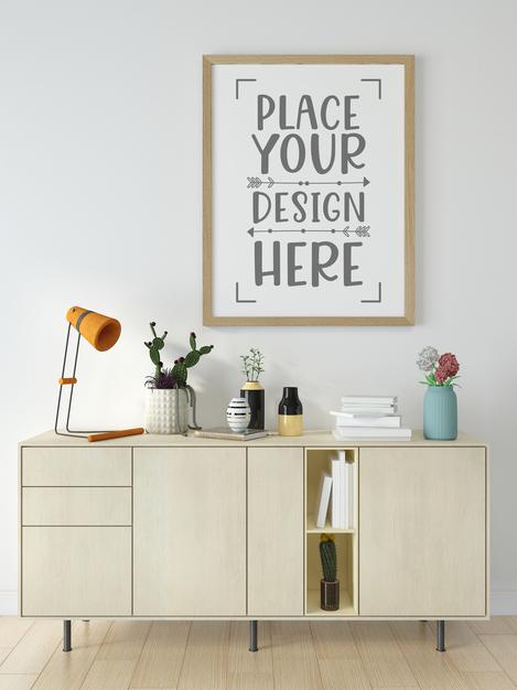 Poster Frame In Living Room Mockup Psd