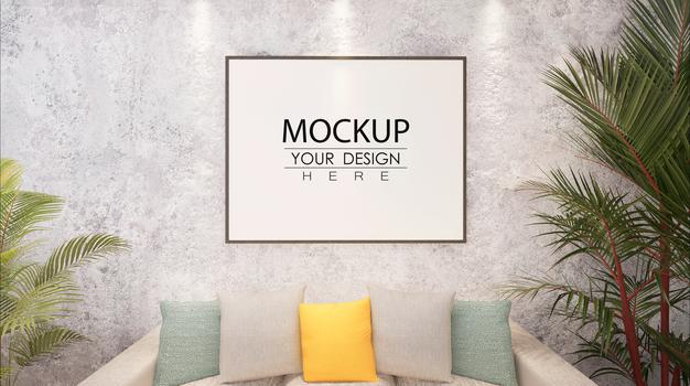 Poster Frame In Living Room Mockup Psd