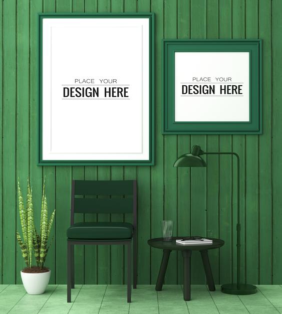 Poster Frame In Living Room Mockup Psd