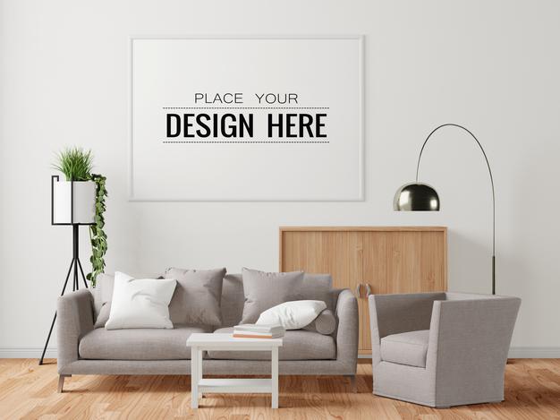 Poster Frame In Living Room Mockup Psd