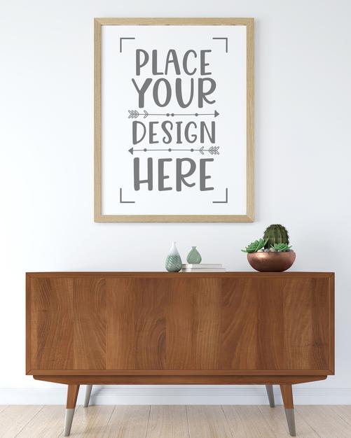 Poster Frame In Living Room Mockup Psd