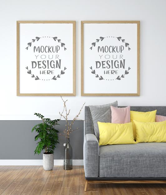 Poster Frame In Living Room Mockup Psd