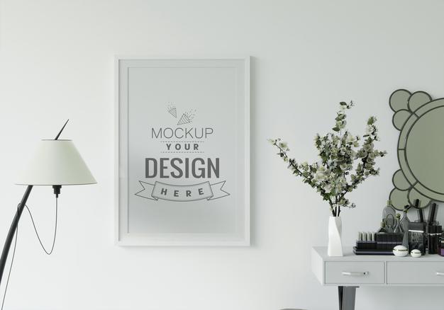 Poster Frame In Living Room Mockup Psd