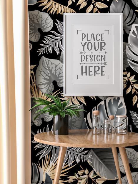 Poster Frame In Living Room Mockup Psd