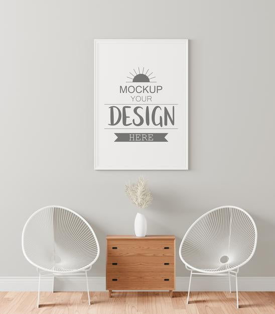 Poster Frame In Living Room Mockup Psd