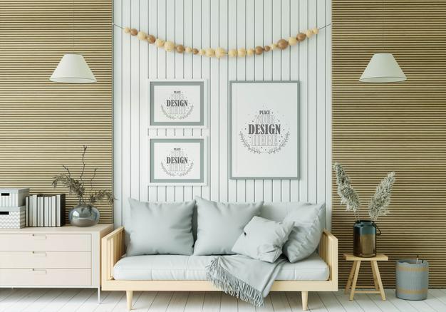 Poster Frame In Living Room Mockup Psd