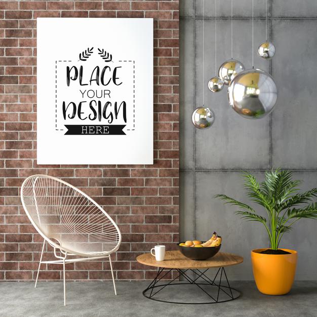 Poster Frame In Living Room Mockup Psd