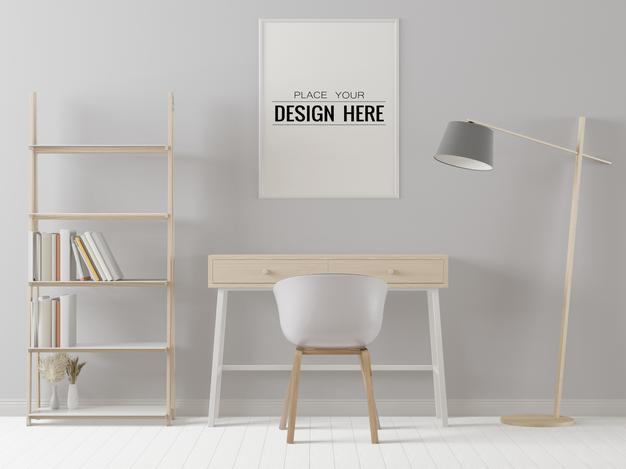 Poster Frame In Living Room Mockup Psd