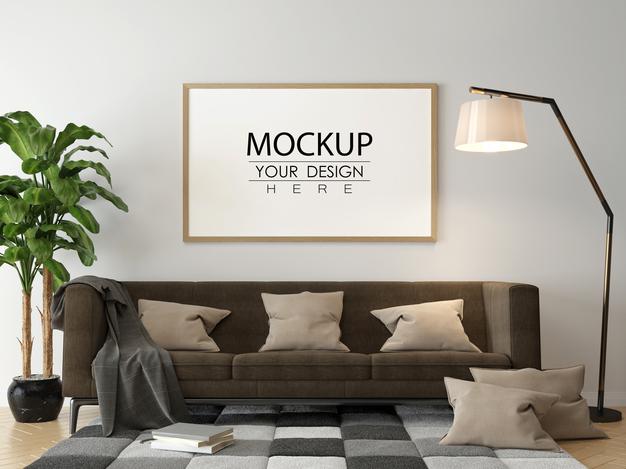 Poster Frame In Living Room Mockup Psd