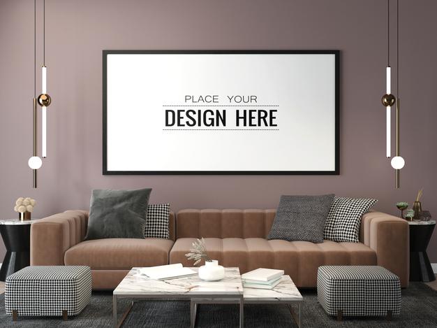 Poster Frame In Living Room Mockup Psd