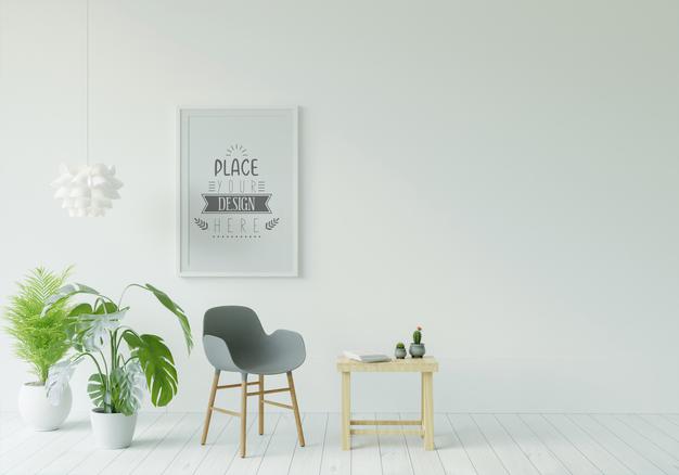 Poster Frame In Living Room Mockup Psd