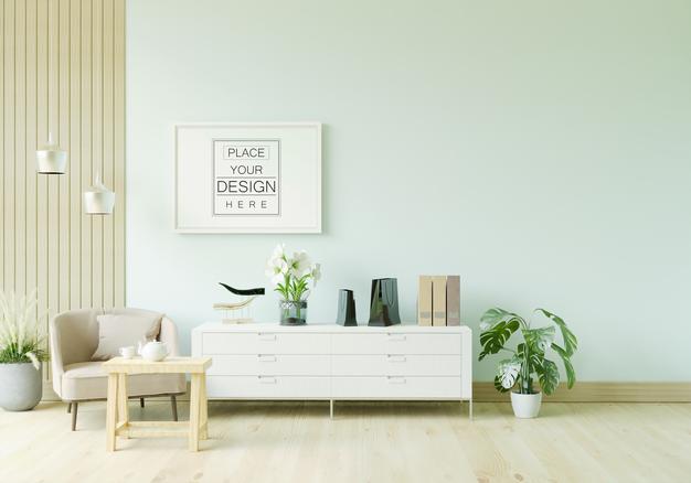 Poster Frame In Living Room Mockup Psd