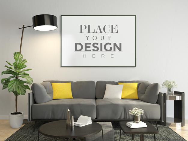 Poster Frame In Living Room Mockup Psd