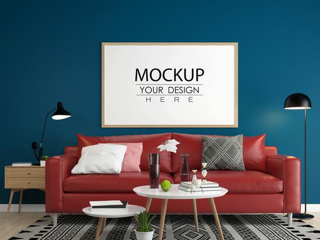 Poster Frame In Living Room Mockup Psd