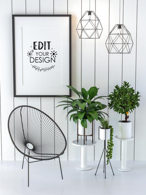 Poster Frame In Living Room Mockup Psd