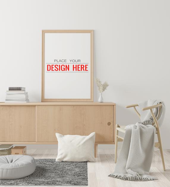 Poster Frame In Living Room Mockup Psd