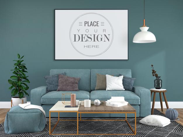 Poster Frame In Living Room Mockup Psd