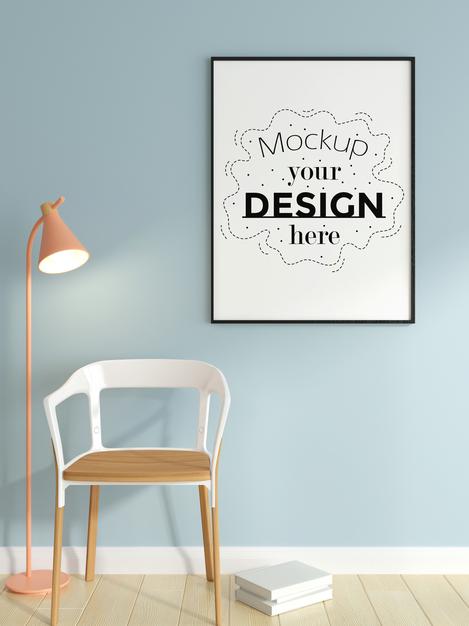 Poster Frame In Living Room Mockup Psd