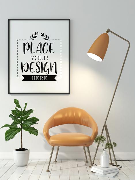 Poster Frame In Living Room Mockup Psd