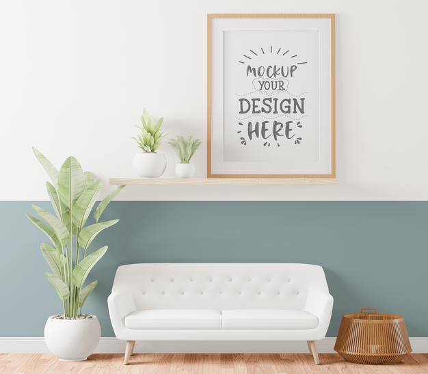 Poster Frame In Living Room Mockup Psd