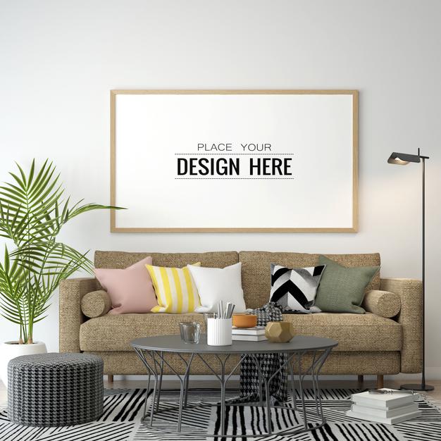 Poster Frame In Living Room Mockup Psd