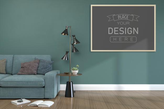 Poster Frame In Living Room Mockup Psd