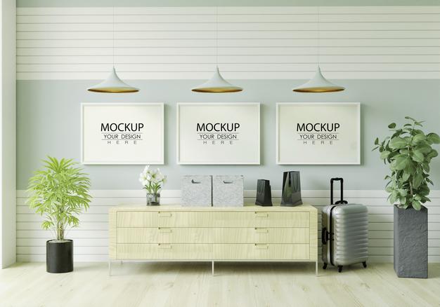 Poster Frame In Living Room Mockup Psd