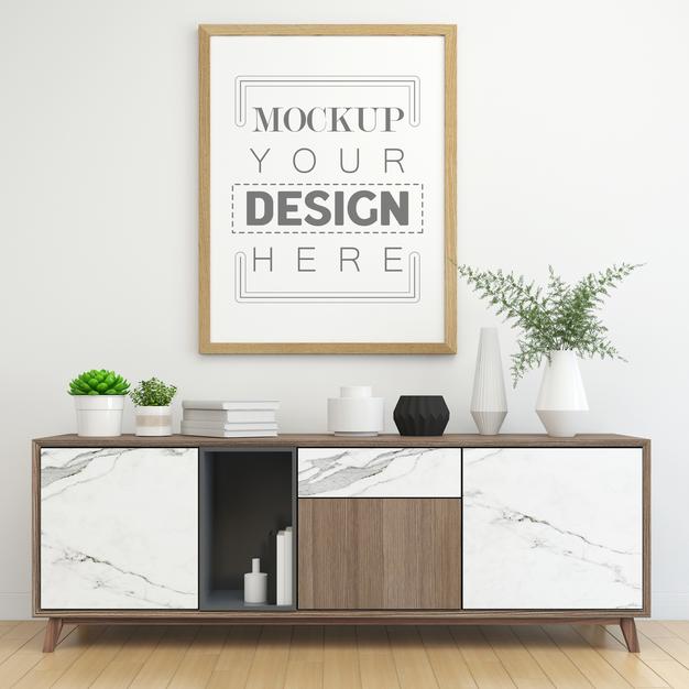 Poster Frame In Living Room Mockup Psd