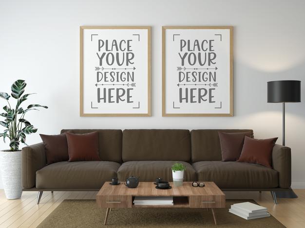 Poster Frame In Living Room Mockup Psd