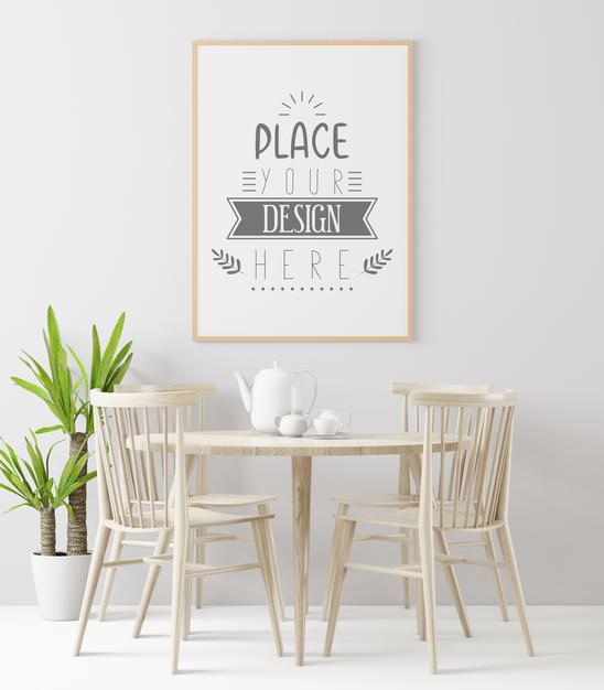 Poster Frame In Living Room Mockup Psd