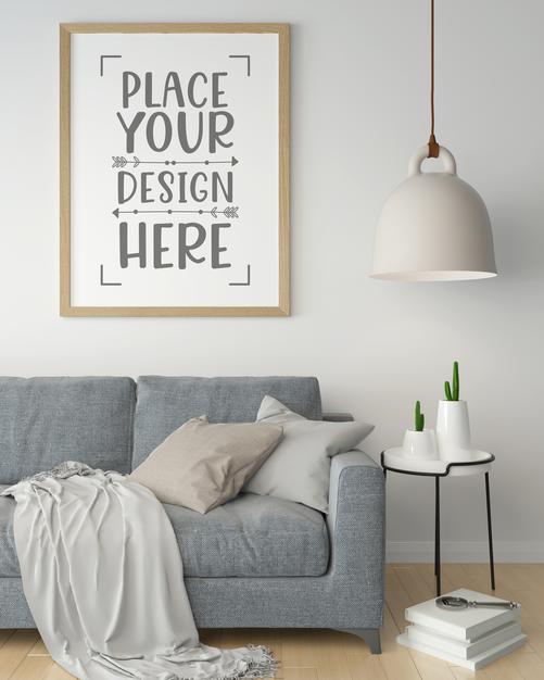 Poster Frame In Living Room Mockup Psd