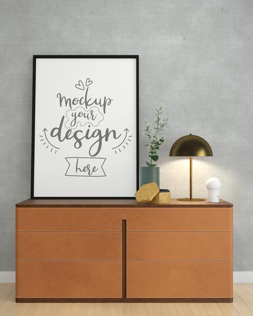 Poster Frame In Living Room Mockup Psd