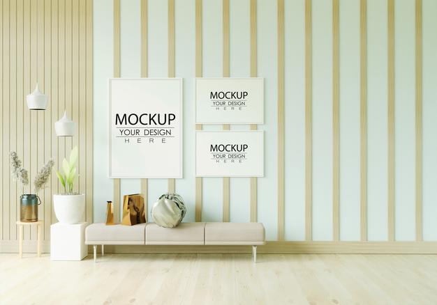 Poster Frame In Living Room Mockup Psd