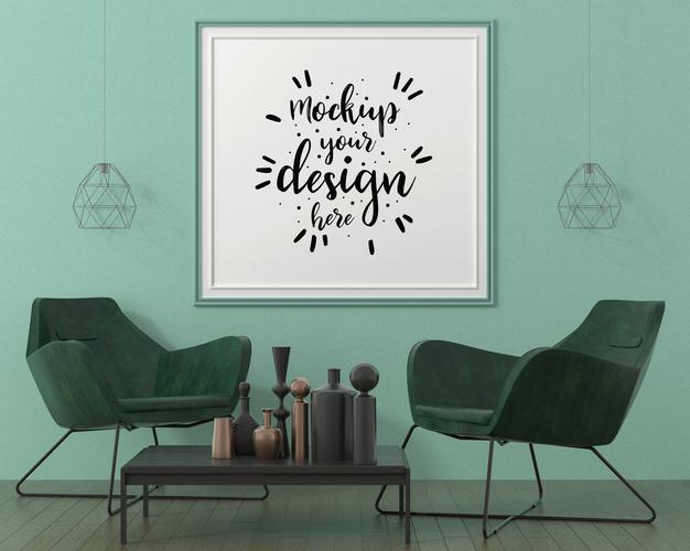 Poster Frame In Living Room Mockup Psd