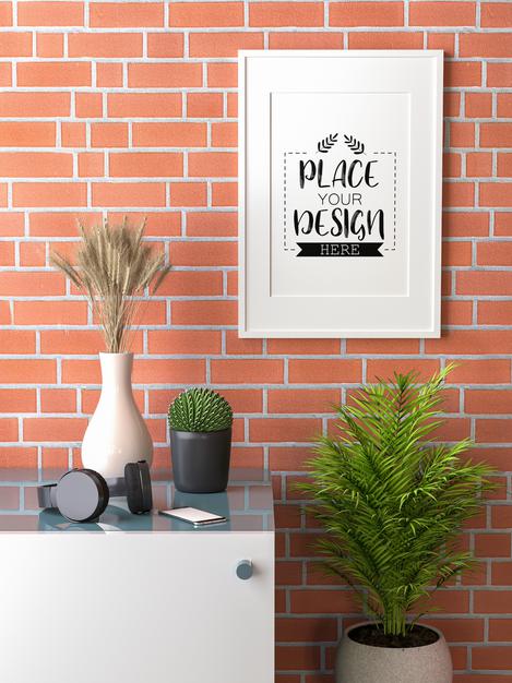 Poster Frame In Living Room Mockup Psd