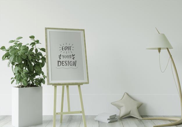 Poster Frame In Living Room Mockup Psd