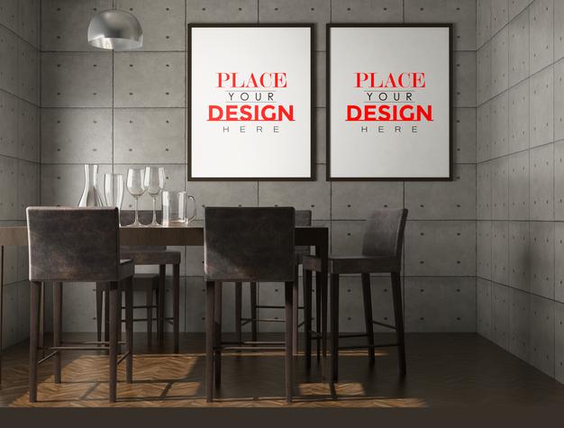 Poster Frame In Living Room Mockup Psd