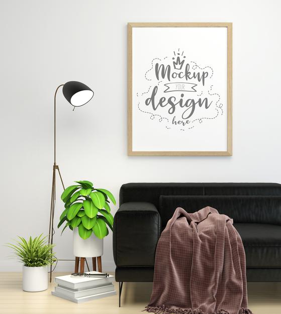 Poster Frame In Living Room Mockup Psd