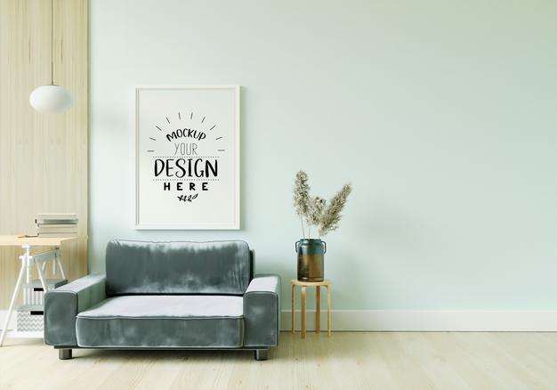 Poster Frame In Living Room Mockup Psd