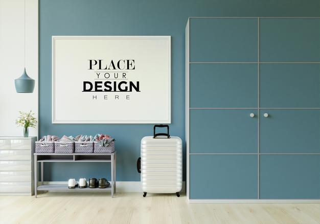 Poster Frame In Living Room Mockup Psd