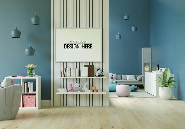 Poster Frame In Living Room Mockup Psd