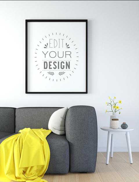 Poster Frame In Living Room Mockup Psd