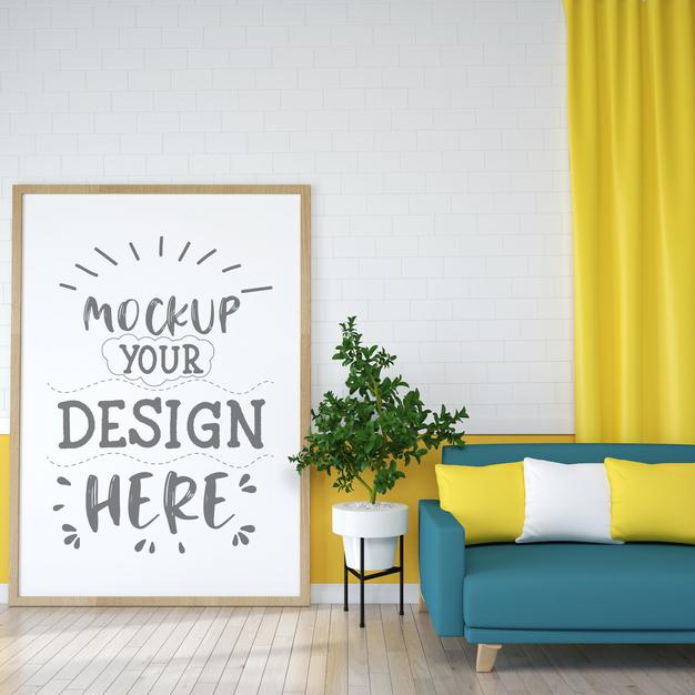 Poster Frame In Living Room Mockup Psd