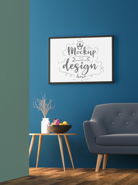 Poster Frame In Living Room Mockup Psd