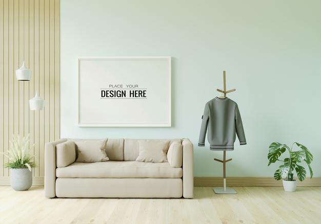 Poster Frame In Living Room Mockup Psd